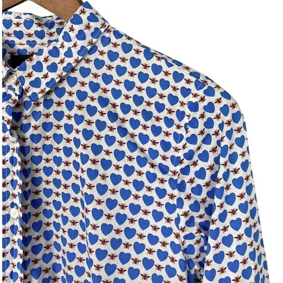 J CREW Perfect Shirt Honeypie Bumble Bee Hearts Button Up Size 10 Style A6376 - Picture 4 of 7